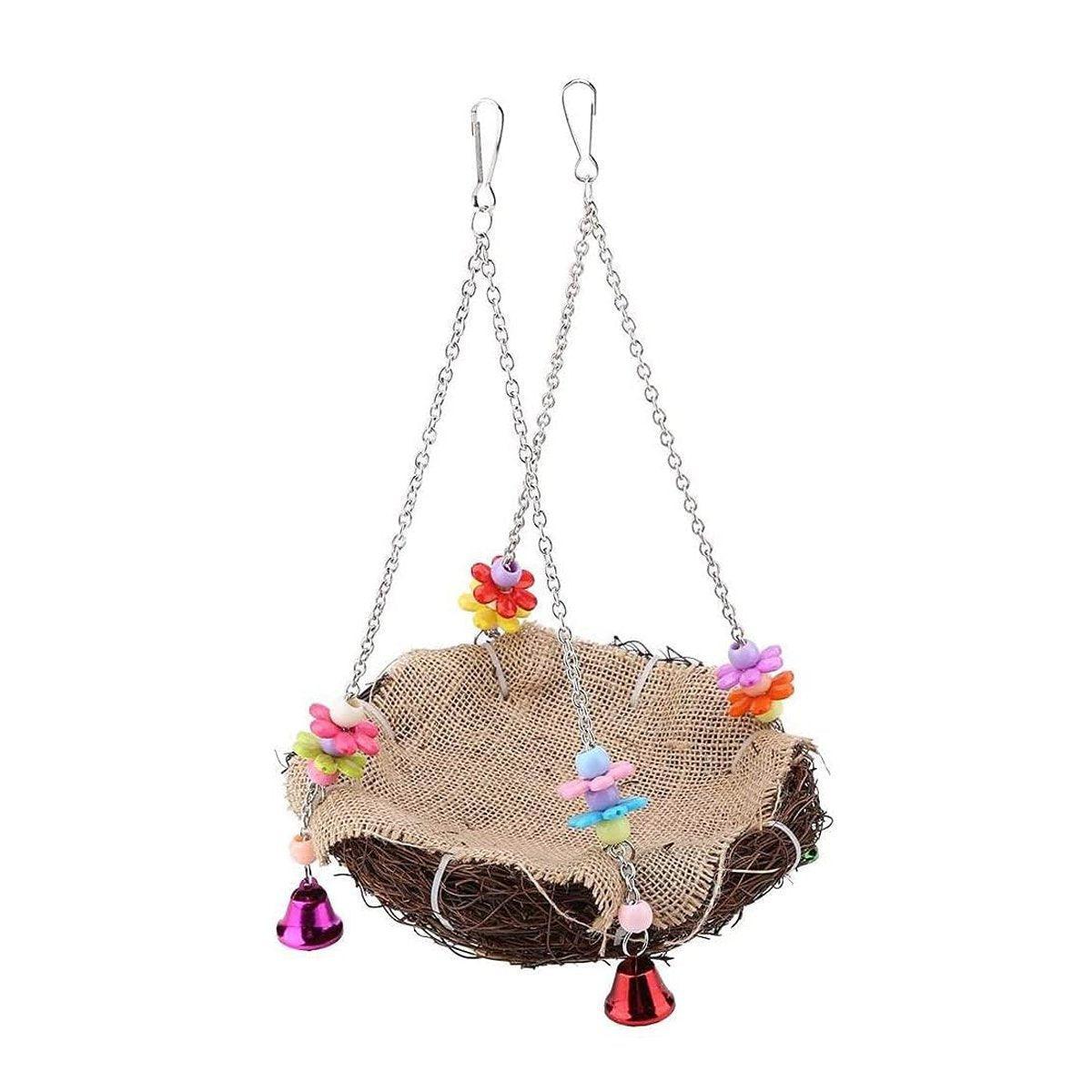 Bird Parrot Swing Stand Rattan Nest Hanging Basket Chew Toy for Small Medium Pet - S-12cm - Macaw And Friends