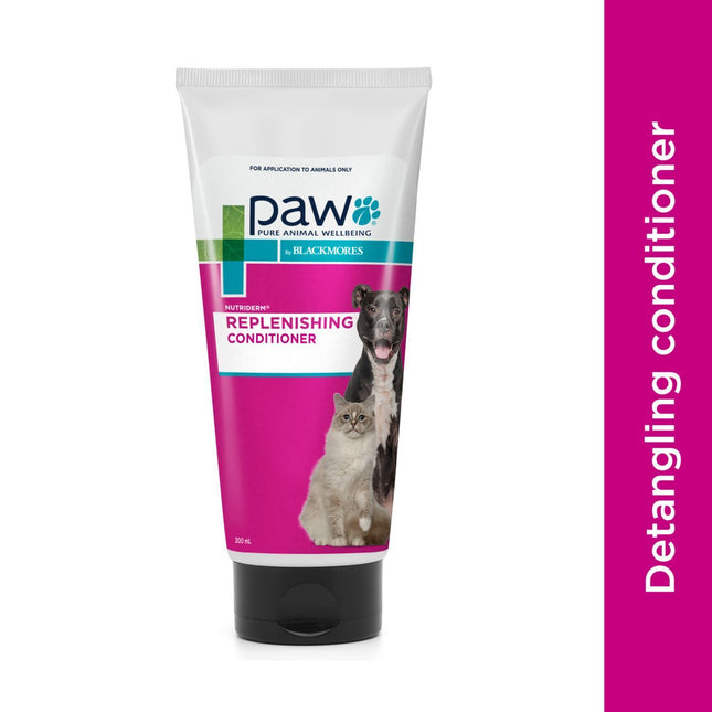 Macaw And Friends PAW NutriDerm Replenishing Conditioner for Dogs, 200ml bottle with nourishing formula for pet hair and skin.