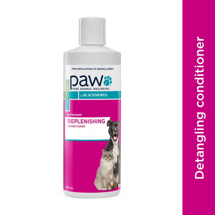 Macaw and Friends PAW NutriDerm Replenishing Conditioner for Dogs, 200ml bottle, showing the conditioner and packaging.