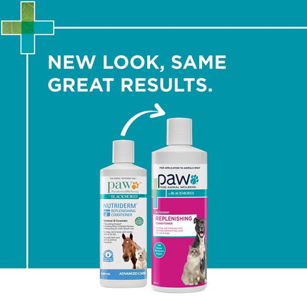Macaw And Friends PAW NutriDerm Replenishing Conditioner for Dogs, 200ml, showing the conditioner bottle with label and product packaging.