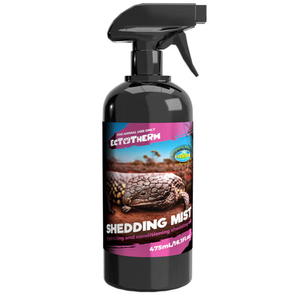 Macaw And Friends Vetafarm Ectotherm Shedding Mist 100ml bottle, reptile habitat accessory for improving shedding in reptiles and amphibians.