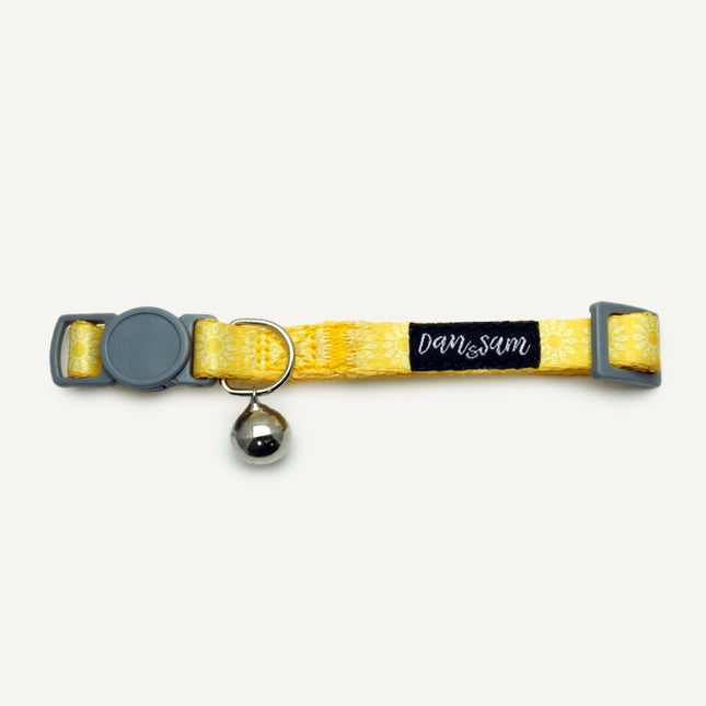 Dan & Sam Wild Sunflower cat collar by Macaw and Friends featuring a vibrant sunflower design on a soft collar strap.
