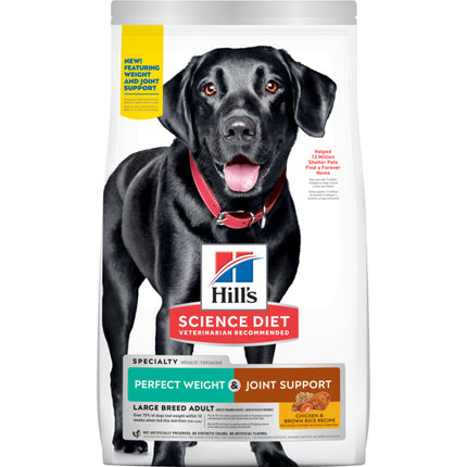Large breed Hill’s Science Diet adult dog food with perfect weight and joint support, in a large 11.34kg bag.