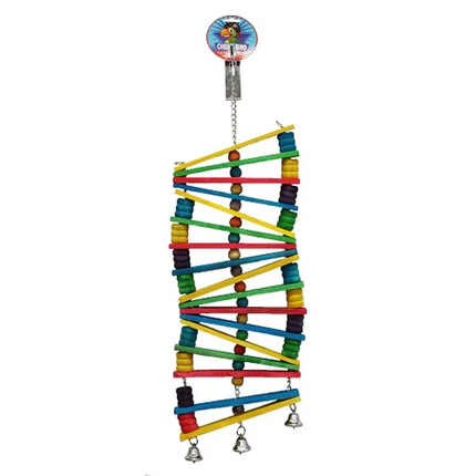 Large Cheeky Bird Angle Block Ladder by Macaw And Friends, bird cage accessory with colorful wooden steps for climbing and play.