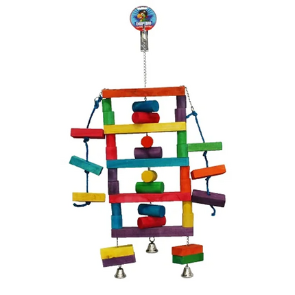 Cheeky Bird Square Block Ladder Jumbo by Macaw And Friends, colorful bird cage accessory with textured steps for climbing and play.