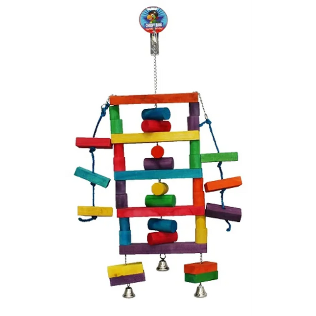 Cheeky Bird Square Block Ladder Jumbo by Macaw And Friends, colorful bird cage accessory with textured steps for climbing and play.