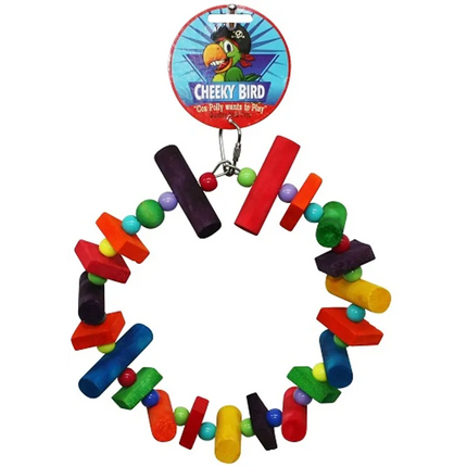 Medium Cheeky Bird Wood and Bead Circle from Macaw And Friends, a colorful bird cage accessory with wood and bead design.