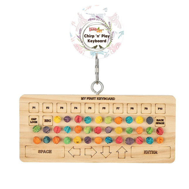 Colorful Beak Joy Chirp & Play Keyboard bird toy by Macaw And Friends with playful keys for bird enrichment.