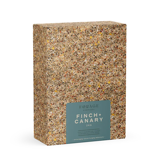 Forage Everyday Canary and Finch 2kg bird cage accessory by Macaw And Friends, showing the bird food in a resealable bag.