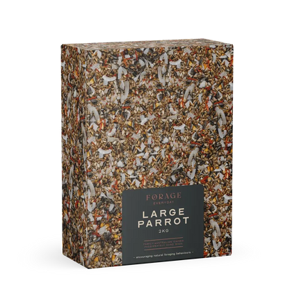 Large Forage Everyday Bird Parrot Feed by Macaw and Friends, 2kg bag, suitable for pet parrots in bird cage accessories.