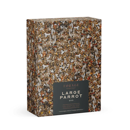 Large bag of Forage Everyday Bird Food for parrots, 5kg, by Macaw And Friends, ideal for bird cage feeding and care.