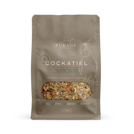 Forage Gourmet Cockatiel bird food in 1.75kg bag, suitable for pet bird cage accessories, by Macaw And Friends.