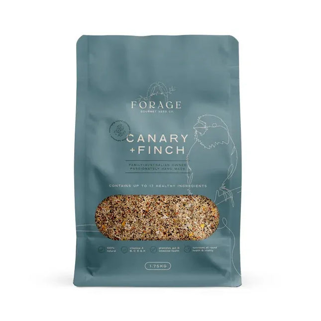 Forage Gourmet Canary & Finch bird food in 1.75kg bag by Macaw And Friends, suitable for canaries and finches.