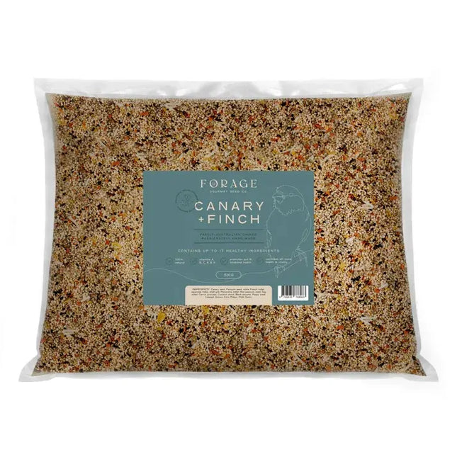 Forage Gourmet Canary and Finch bird food in a 5kg bag by Macaw and Friends, suitable for small pet birds.