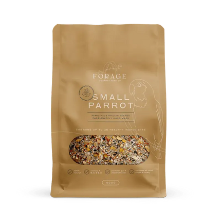 Small Forage Gourmet for parrots by Macaw And Friends, 500g package, bird cage accessory with colorful dried fruits and nuts.