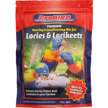 Probird Lorikeet Mix 1kg bird food in a bag, suitable for lorikeets, from Macaw And Friends bird cage accessories collection.