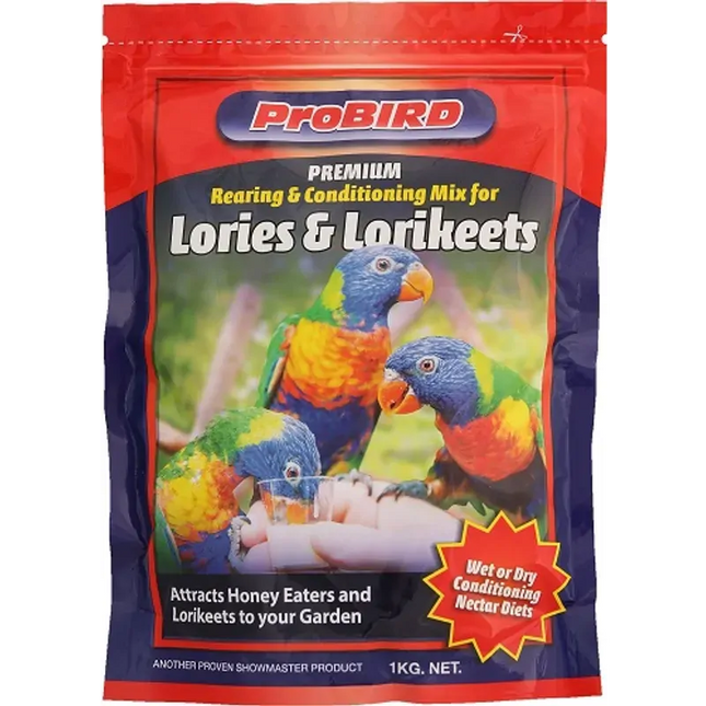Probird Lorikeet Mix 1kg bird food in a bag, suitable for lorikeets, from Macaw And Friends bird cage accessories collection.