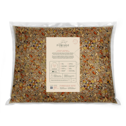 Back view of a Forage Gourmet Cockatiel 5kg bag from Macaw and Friends, bird cage accessory for pet bird nutrition.