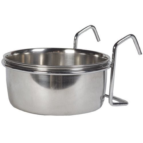 Hang-on stainless steel bird coop cup with 1.81L capacity, designed for bird cage accessories by Macaw and Friends.