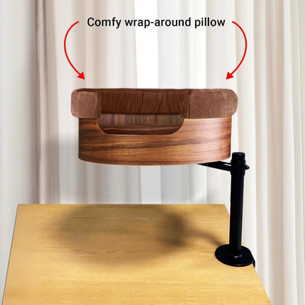 Macaw and Friends Desk Nest wrap-around pillow in coffee color, designed for comfortable desk support and stylish decor.