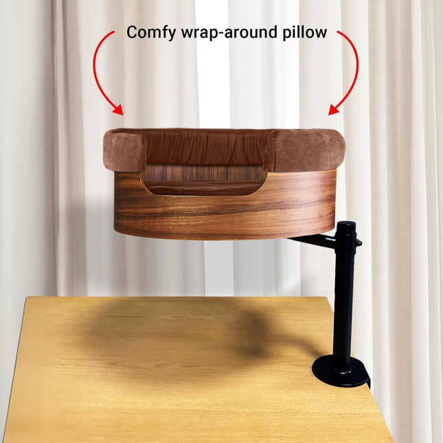 Macaw and Friends Desk Nest wrap-around pillow in coffee color, designed for comfortable desk support and stylish decor.