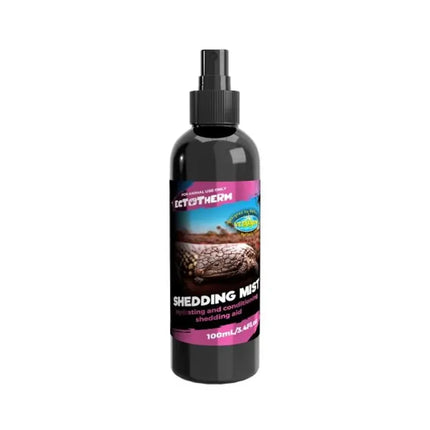 Vetafarm Ectotherm Shedding Mist 100ml in a spray bottle, designed for reptile and amphibian habitat hydration and shedding support.