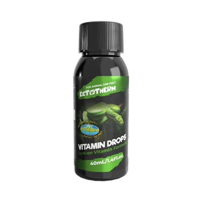 Vetafarm Ectotherm Vitamin Drops for reptiles, 40ml bottle, supplement for reptile and amphibian habitat care from Macaw And Friends.