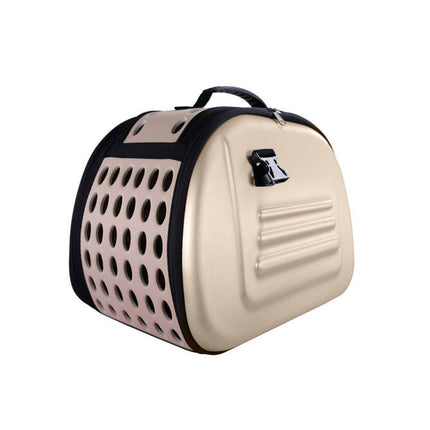 Beige Ibiyaya Classic EVA Collapsible Pet Carrier with mesh ventilation and sturdy handles for easy travel.