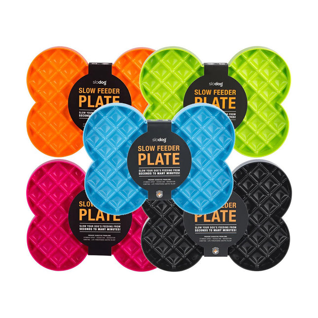 Bone-shaped slow food bowl for medium and large dogs by SloDog, designed to promote chewing and slow feeding.
