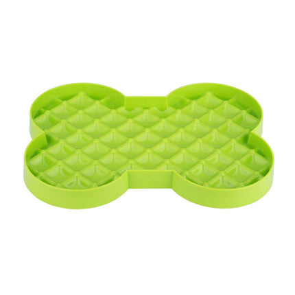 Bone-shaped slow food bowl for medium and large dogs by SloDog, featuring a durable design and brand logo on the surface.