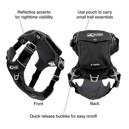 Kurgo Stash n’ Dash Large dog harness with adjustable straps and sturdy buckles, designed for secure pet walks.