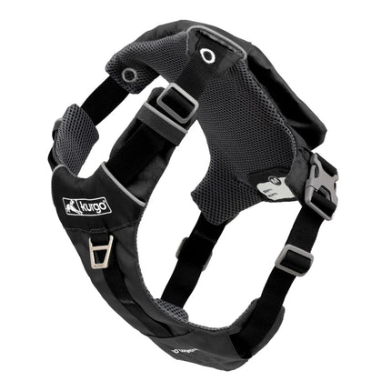 Kurgo Stash n’ Dash Large dog harness with black and pink straps, adjustable fit, designed for comfortable pet security.