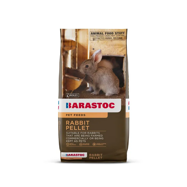 Macaw And Friends Barastoc Rabbit Pellets 20kg bag with textured pellets for rabbit feed.