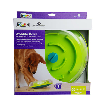 Macaw And Friends Nina Ottosson Wobble Bowl dog toy with food and treat dispensing feature on a white background