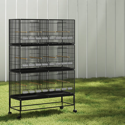 Large black i.Pet Bird Cage by Macaw And Friends, 175cm tall aviary for pet birds with ample space and sturdy design.