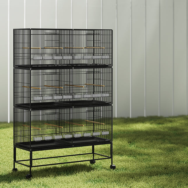 Large black i.Pet Bird Cage by Macaw And Friends, 175cm tall aviary for pet birds with ample space and sturdy design.