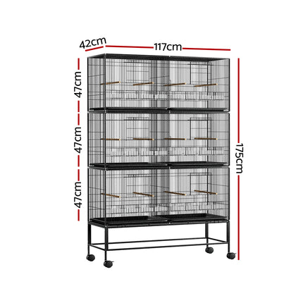 Large black i.Pet bird cage by Macaw and Friends, 175cm tall aviary with spacious interior for pet birds.