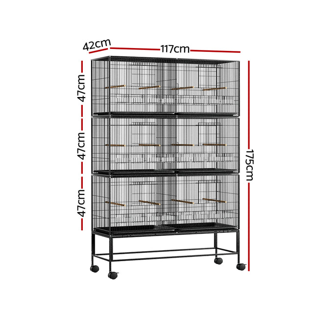 Large black i.Pet bird cage by Macaw and Friends, 175cm tall aviary with spacious interior for pet birds.