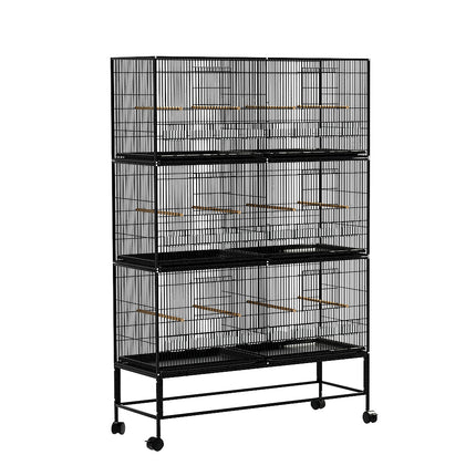 Large black i.Pet bird cage by Macaw And Friends, 175cm aviary with spacious bars and perch areas for pet birds.