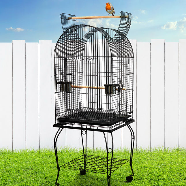 Large black i.Pet bird cage by Macaw And Friends, 150cm aviary for pet birds with spacious bars and ample ventilation.