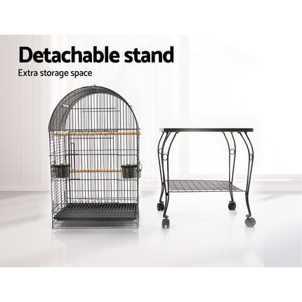 Large black i.Pet bird cage by Macaw and Friends, 150cm tall aviary for pet birds with spacious design.