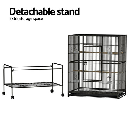Large Macaw And Friends bird cage, 138cm aviary with spacious metal bars and perches for pet bird care.