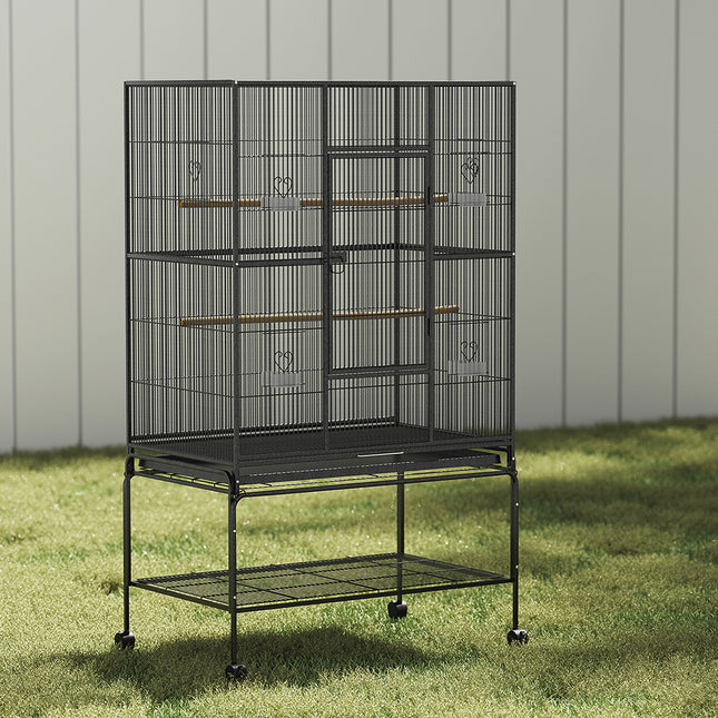 Large Macaw and Friends bird cage, 138cm tall, spacious aviary with perches and feeding stations for pet birds.