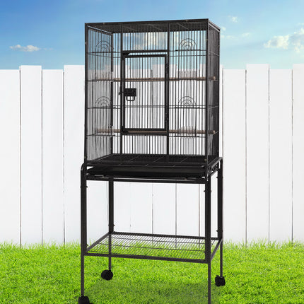 Large black i.Pet bird cage by Macaw And Friends, 144cm tall aviary with spacious design for pet birds.