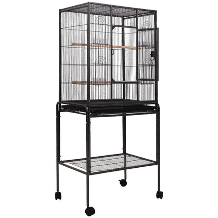 Large black i.Pet bird cage by Macaw And Friends, 144cm aviary with spacious interior for pet birds.