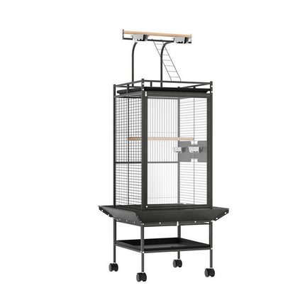 Large black i.Pet bird cage by Macaw And Friends, 155cm tall, with wheels, suitable for parrots and budgies, stand-alone aviary.