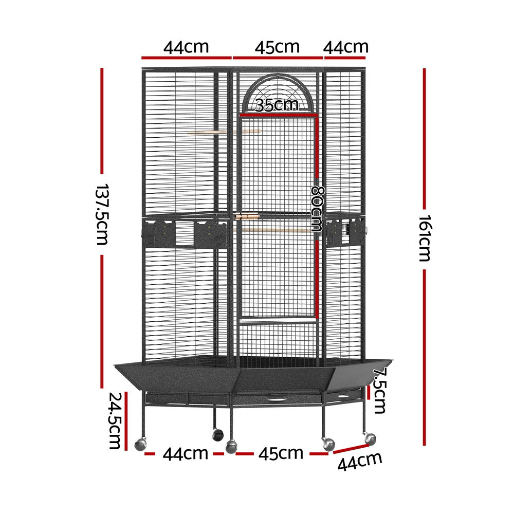 i.Pet Bird Cage Large Jumbo Aviary Budgie Perch Cage Parrot Stand Wheels Corner - Macaw And Friends