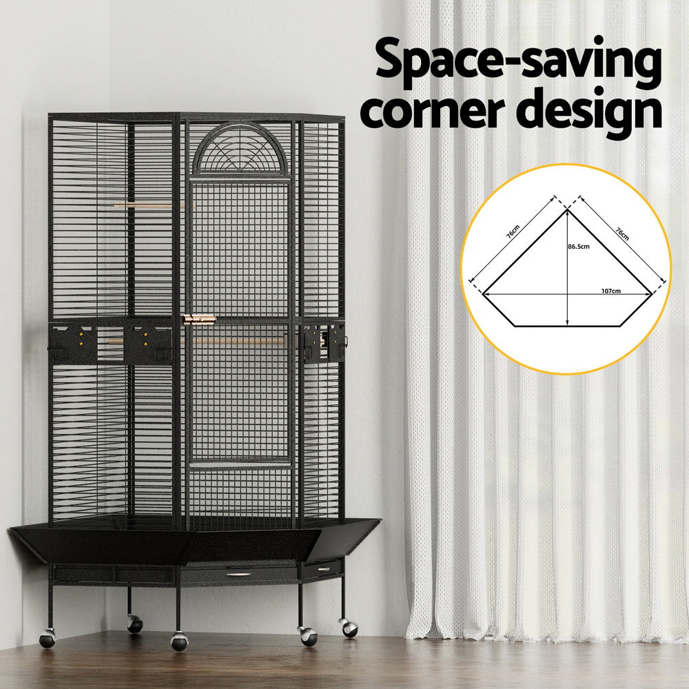 i.Pet Bird Cage Large Jumbo Aviary Budgie Perch Cage Parrot Stand Wheels Corner - Macaw And Friends