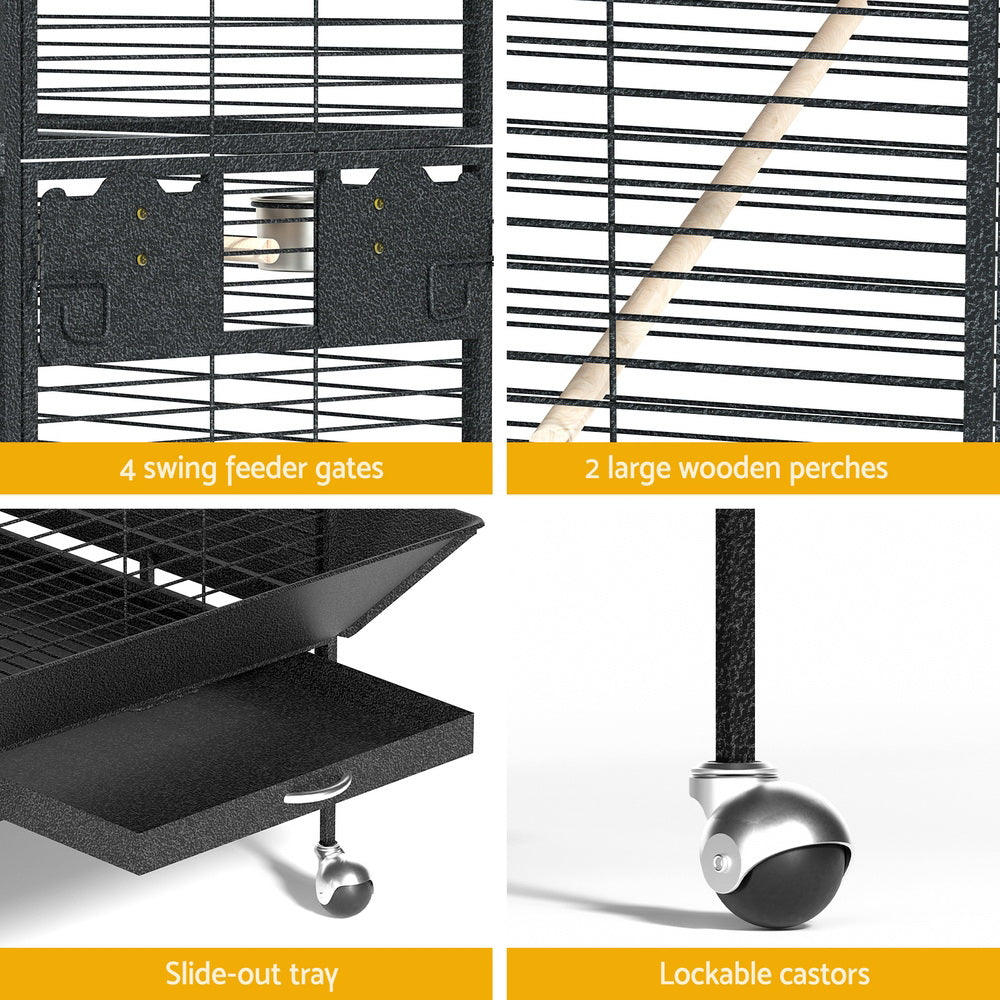 i.Pet Bird Cage Large Jumbo Aviary Budgie Perch Cage Parrot Stand Wheels Corner - Macaw And Friends