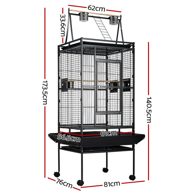 Large Macaw and Friends bird cage, 173cm tall aviary with spacious metal bars and door for pet bird care.